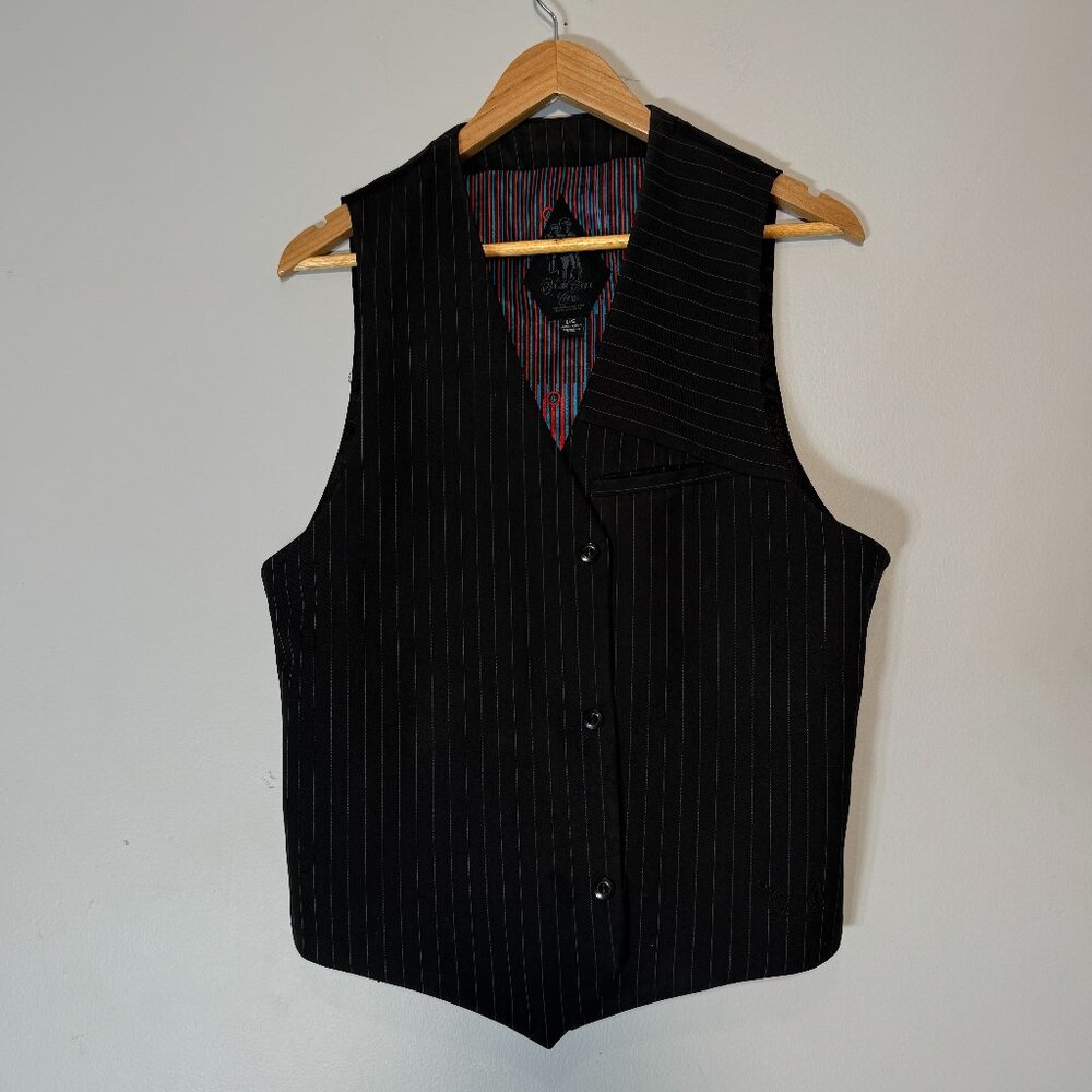 Volcom Corpo Class Black Striped Suit Vest Button Up